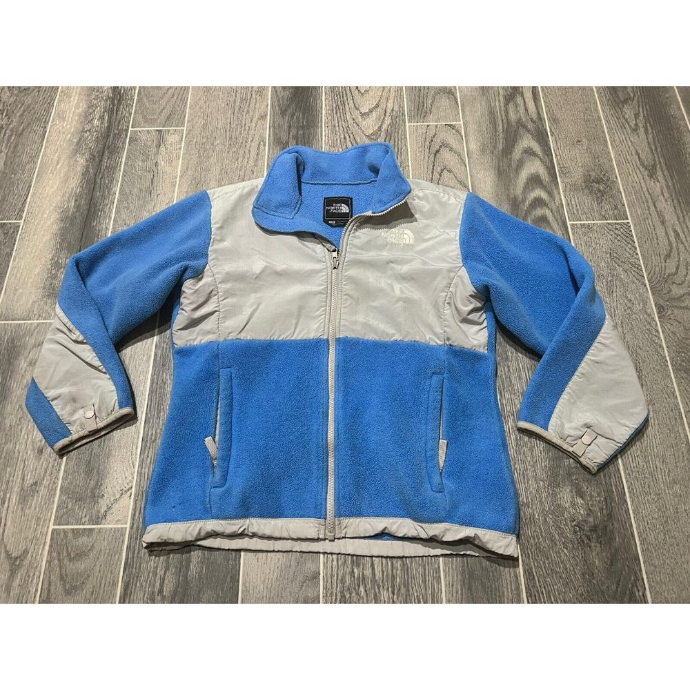 The North Face Jacket Girls Large Blue Gray Outdoor Fleece Zip Up Kids Youth